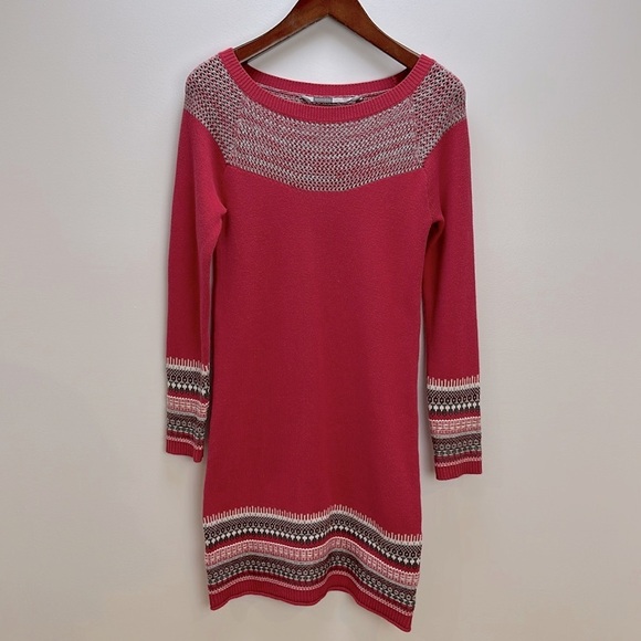 Athleta Pink Fair Isle Knit Sweater Dress Small Soft Cozy Rustic Lodge Winter - Picture 2 of 13